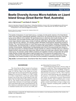 Beetle Diversity Across Micro-Habitats on Lizard Island Group (Great Barrier Reef, Australia)