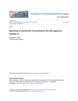 Diachrony Or Synchrony? Accounting for the Old Japanese Particle -Tu