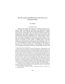 The Governance and Disclosure of the Firm As an Enterprise Entity
