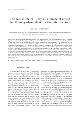 The Role of Central Italy As a Centre of Refuge for Thermophilous Plants in the Late Cenozoic