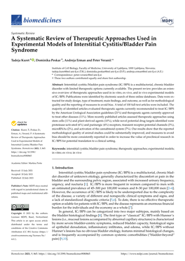 A Systematic Review of Therapeutic Approaches Used in Experimental Models of Interstitial Cystitis/Bladder Pain Syndrome