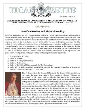 Pontifical Orders and Titles of Nobility