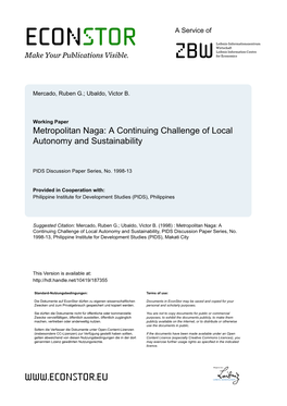 Metropolitan Naga: a Continuing Challenge of Local Autonomy and Sustainability