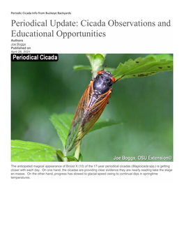 Periodical Update: Cicada Observations and Educational Opportunities Authors Joe Boggs Published on April 26, 2021