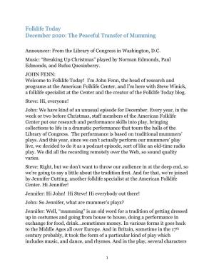 December 2020: the Peaceful Transfer of Mumming