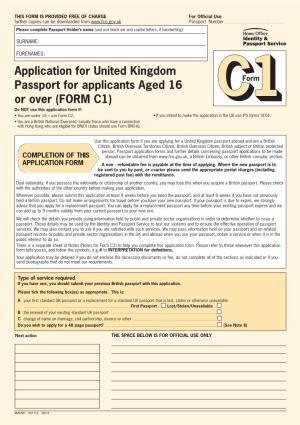 Application for United Kingdom Passport for Applicants Aged 16 Or Over (FORM