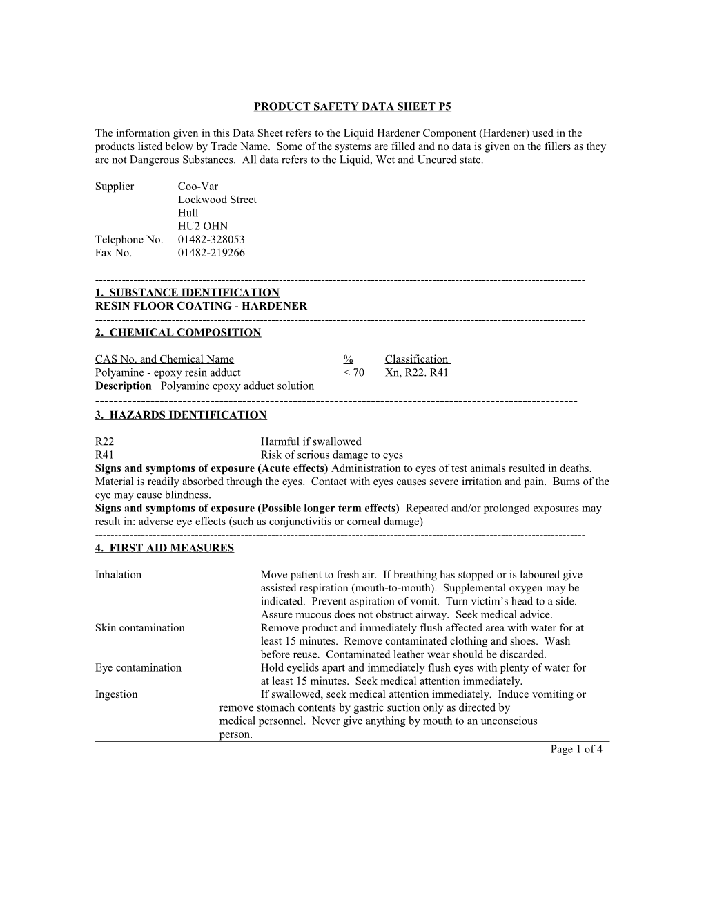 Product Safety Data Sheet s1