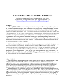 Status of Solar Sail Technology Within Nasa