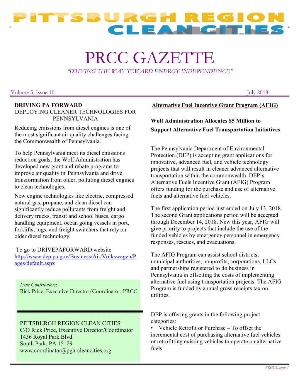 PRCC July 2018 Newsletter