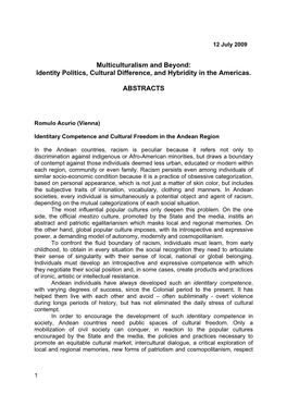 Multiculturalism and Beyond: Identity Politics, Cultural Difference, and Hybridity in the Americas