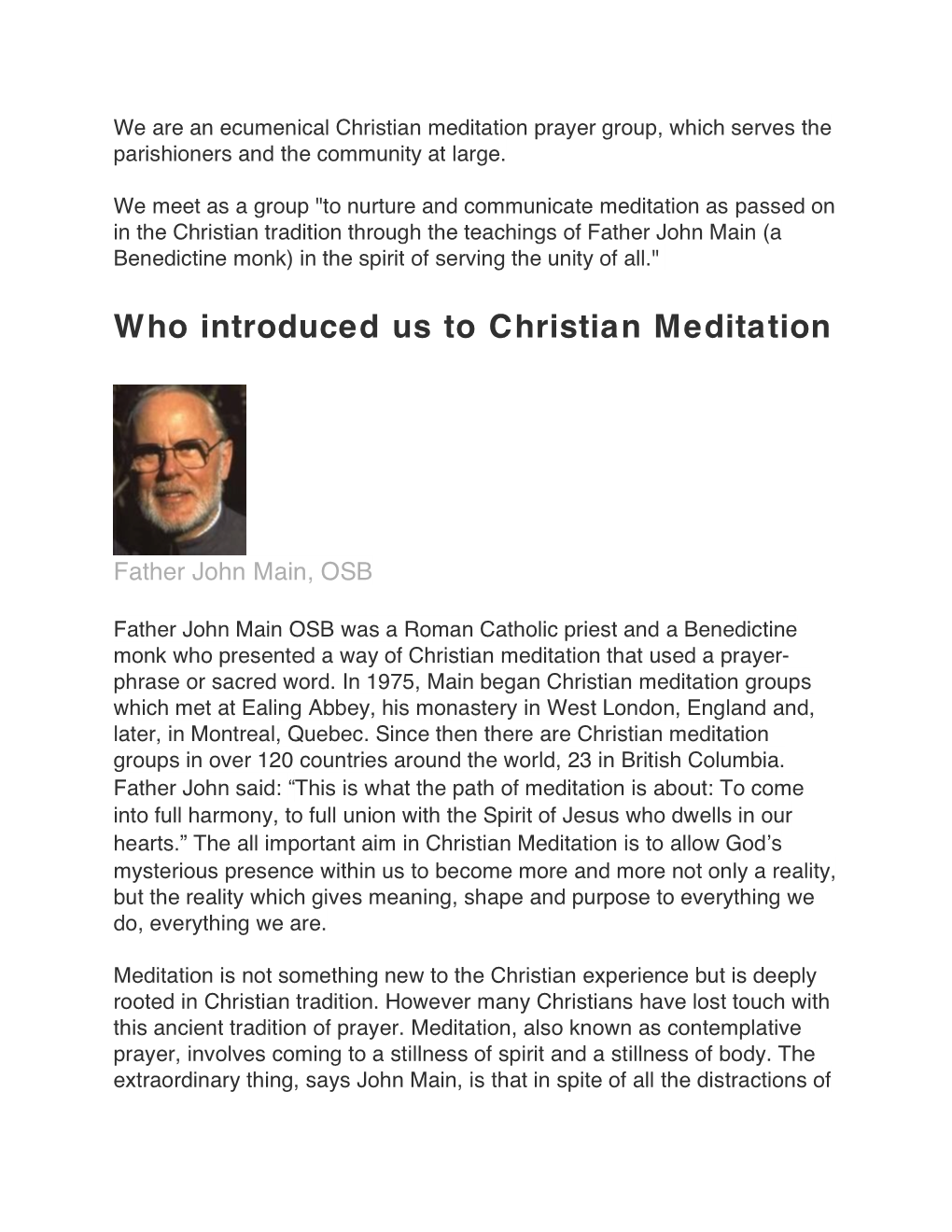 Who Introduced Us to Christian Meditation