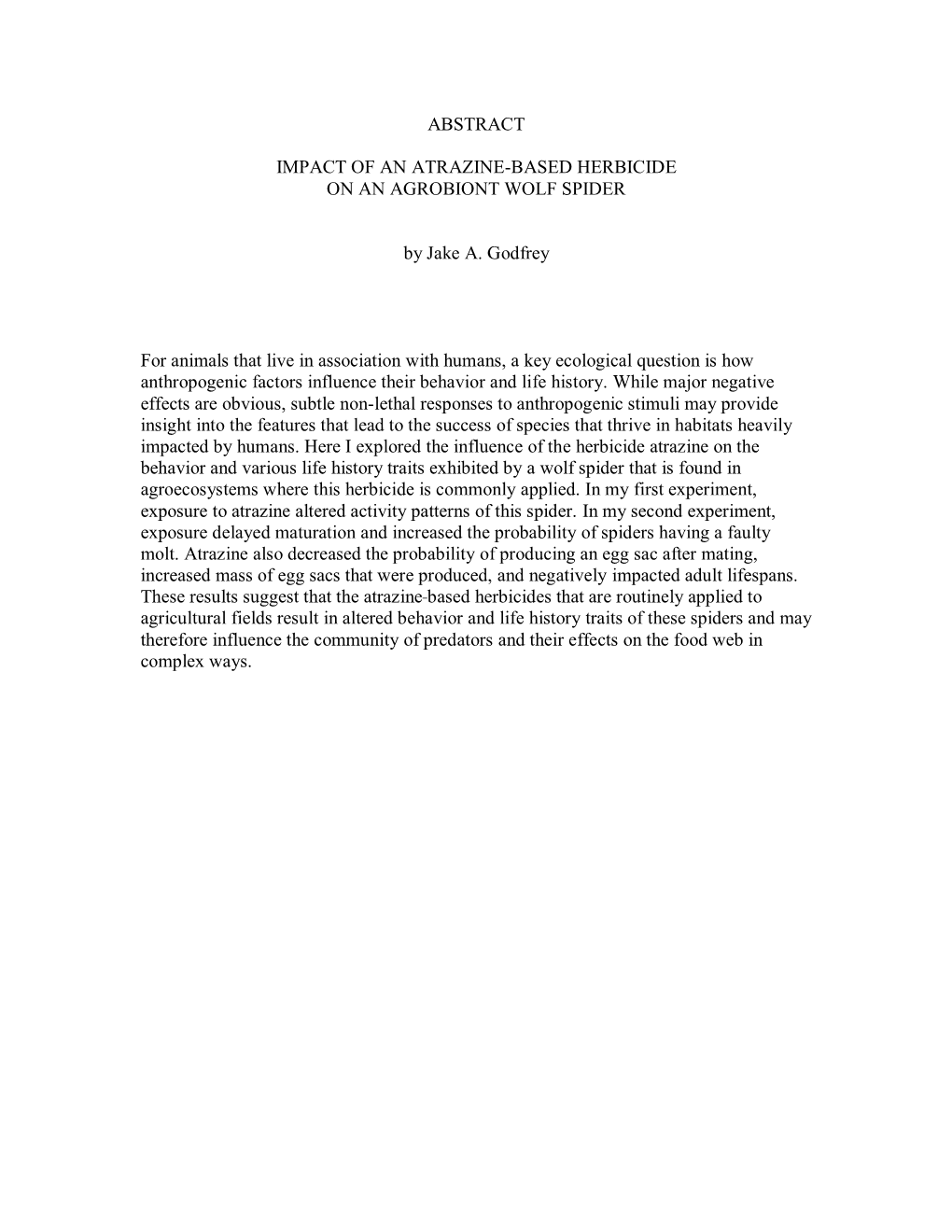 Abstract Impact of an Atrazine-Based Herbicide On