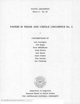PAPERS in PIDGIN and CREOLE LINGUISTICS No. 3