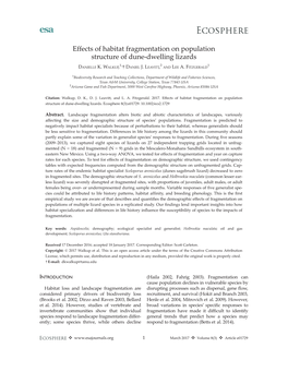 Effects of Habitat Fragmentation on Population Structure of Dune&#X2010