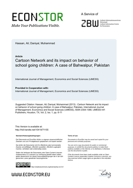 Cartoon Network and Its Impact on Behavior of School Going Children: a Case of Bahwalpur, Pakistan