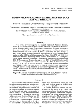 Identification of Halophilic Bacteria from Fish Sauce (Nam-Pla) in Thailand