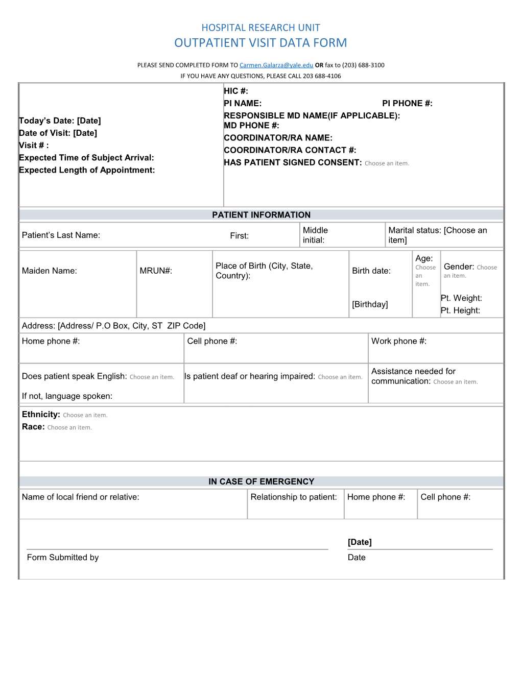 Outpatient Visit Data Form