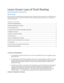Lessor Known Laws of Torah Reading Journal of Jewish Music and Liturgy Vol