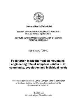 Facilitation in Mediterranean Mountains: Engineering Role of Juniperus Sabina L