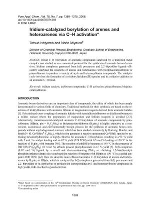 Iridium-Catalyzed Borylation of Arenes and Heteroarenes Via C–H Activation*