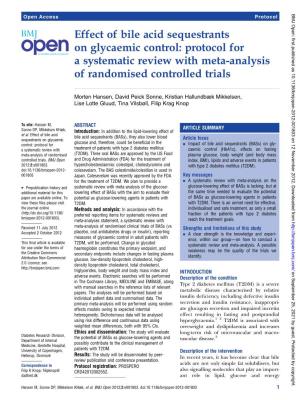 Effect of Bile Acid Sequestrants on Glycaemic Control: Protocol for a Systematic Review with Meta-Analysis of Randomised Controlled Trials