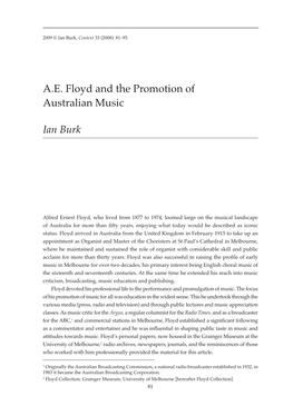 A.E. Floyd and the Promotion of Australian Music Ian Burk