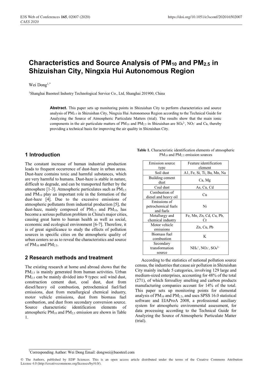 Characteristics and Source Analysis of PM10 and PM2.5 in Shizuishan City, Ningxia Hui Autonomous Region