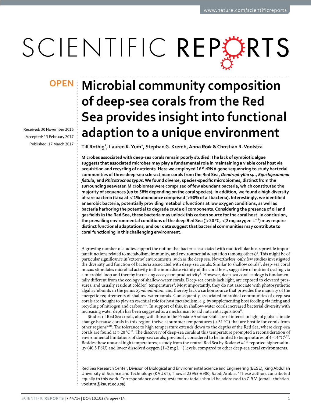 Microbial Community Composition of Deep-Sea Corals from the Red Sea