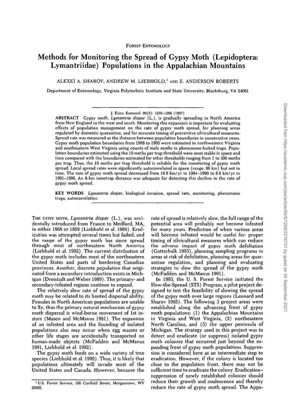 Methods for Monitoring the Spread of Gypsy Moth (Lepidoptera: Lymantriidae) Populations in the Appalachian Mountains