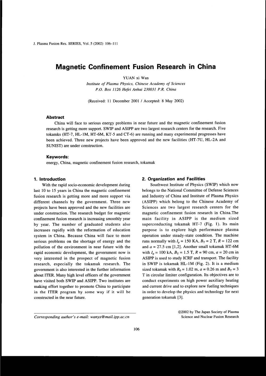 Magnetic Confinement Fusion Research in Ghina
