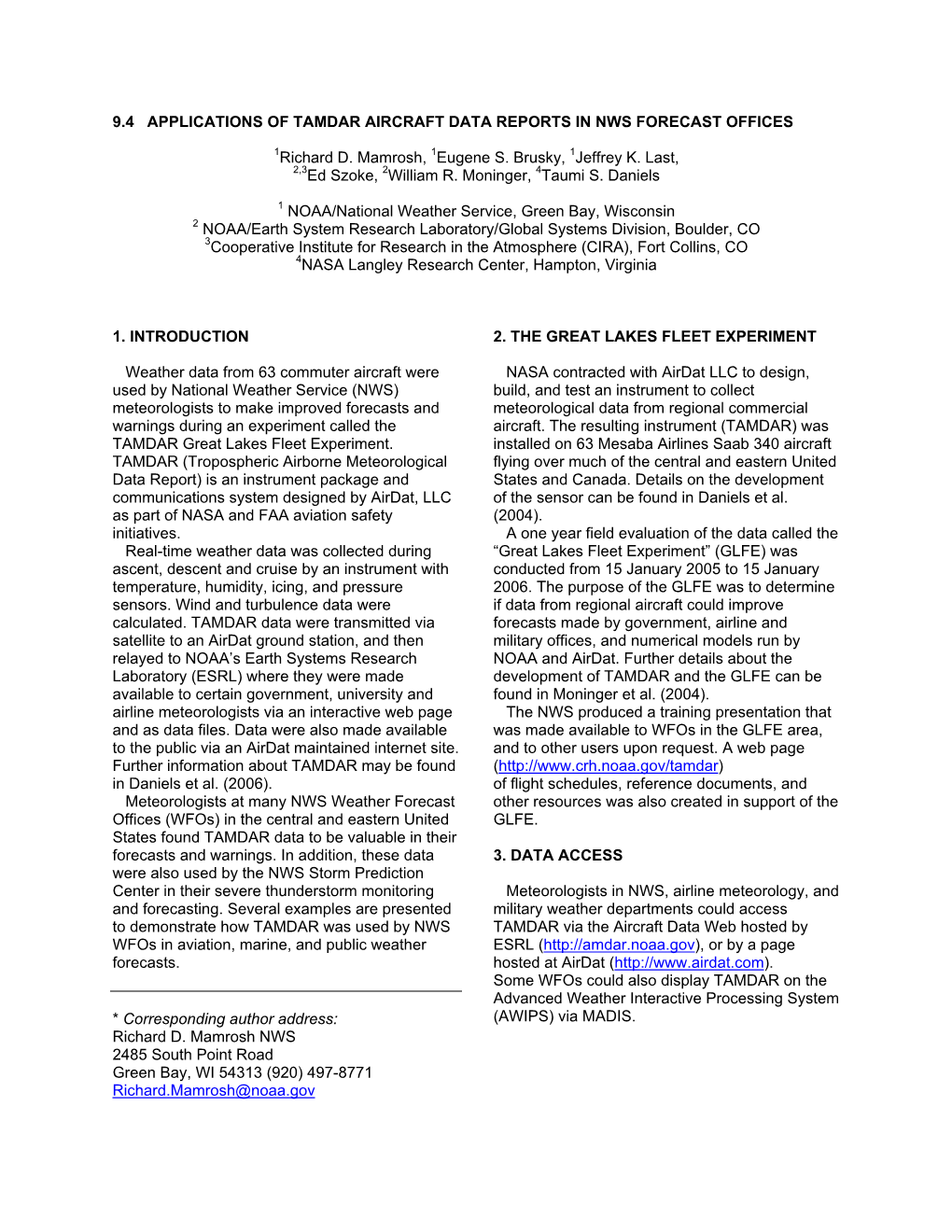 9.4 Applications of Tamdar Aircraft Data Reports in Nws Forecast Offices