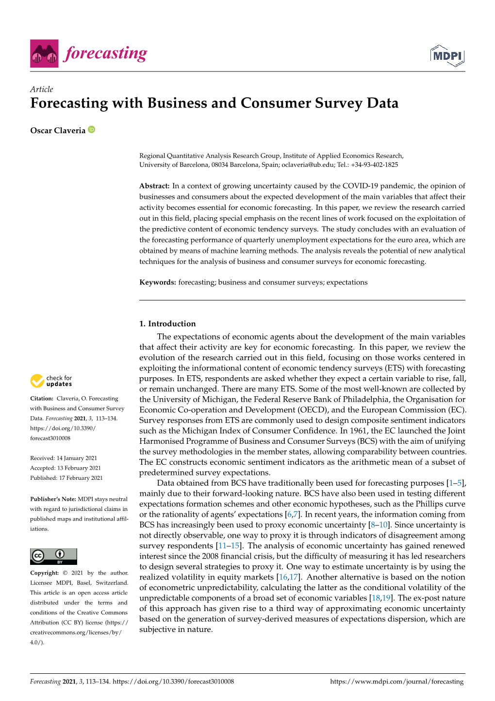 Forecasting with Business and Consumer Survey Data