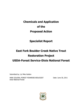 Chemicals and Application of the Proposed Action Specialist Report