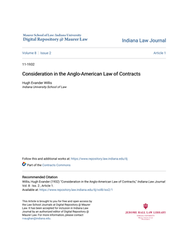 Consideration in the Anglo-American Law of Contracts