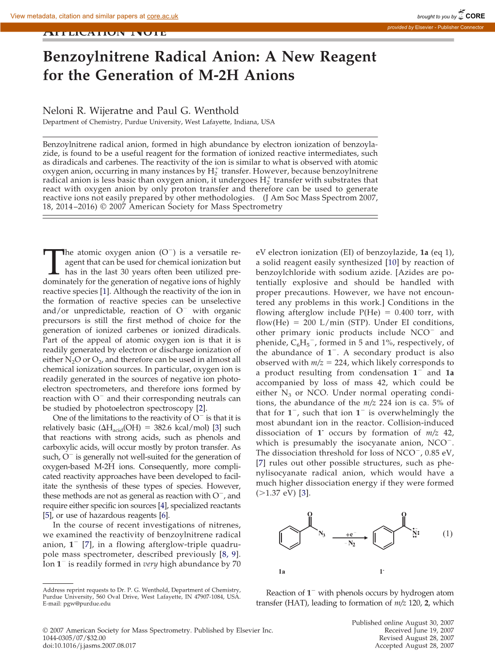 Benzoylnitrene Radical Anion: a New Reagent for the Generation of M-2H Anions