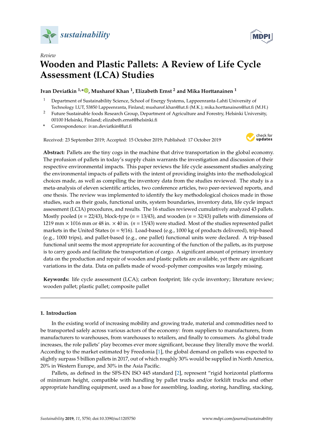 Wooden and Plastic Pallets: a Review of Life Cycle Assessment (LCA) Studies