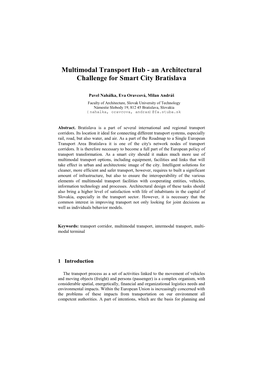 Multimodal Transport Hub - an Architectural Challenge for Smart City Bratislava