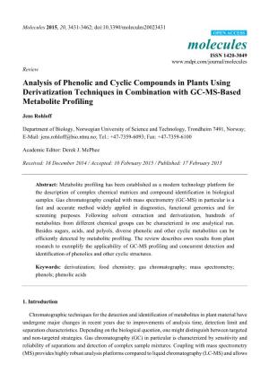 Analysis of Phenolic and Cyclic Compounds in Plants Using Derivatization Techniques in Combination with GC-MS-Based Metabolite Profiling