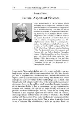 Cultural Aspects of Violence