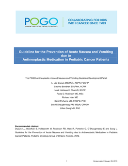 Guideline for the Prevention of Acute Nausea and Vomiting Due to Antineoplastic Medication in Pediatric Cancer Patients