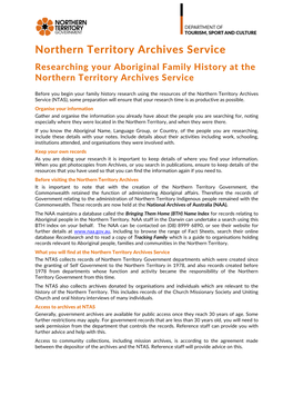 Aboriginal Family History at the Northern Territory Archives Service