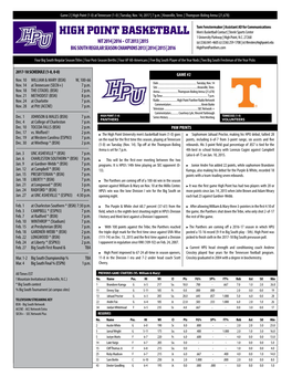 HIGH POINT BASKETBALL Men’S Basketball Contact | Steele Sports Center 1 University Parkway | High Point, N.C