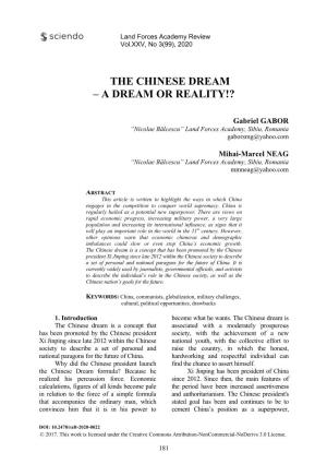 The Chinese Dream – a Dream Or Reality!?