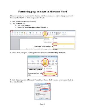 Formatting Page Numbers in Microsoft Word