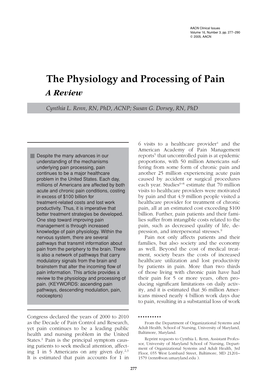 The Physiology and Processing of Pain a Review