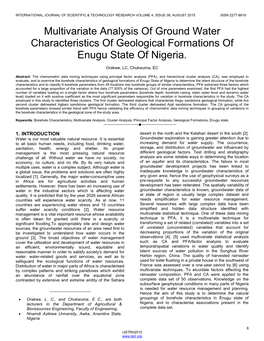 Multivariate Analysis of Ground Water Characteristics of Geological Formations of Enugu State of Nigeria