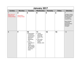 2017 Monthly Calendar