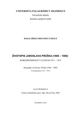 Jaroslav Průšek – Životopisný Přehled Do Roku 1968