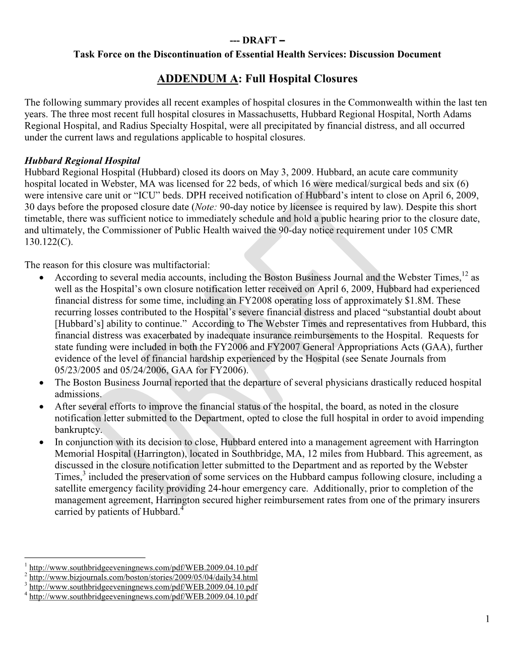 ADDENDUM A: Full Hospital Closures