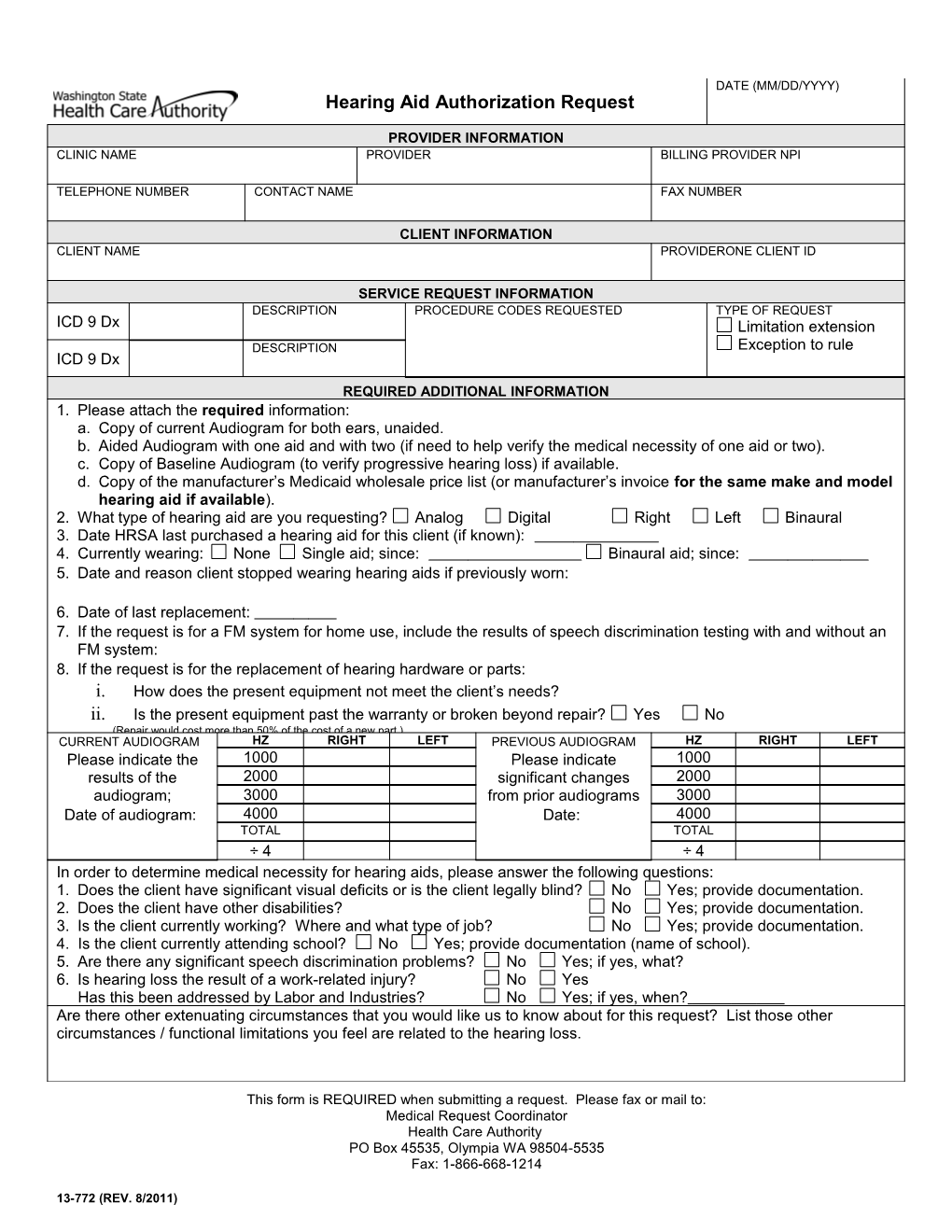 This Form Is REQUIRED When Submitting a Request. Please Fax Or Mail To